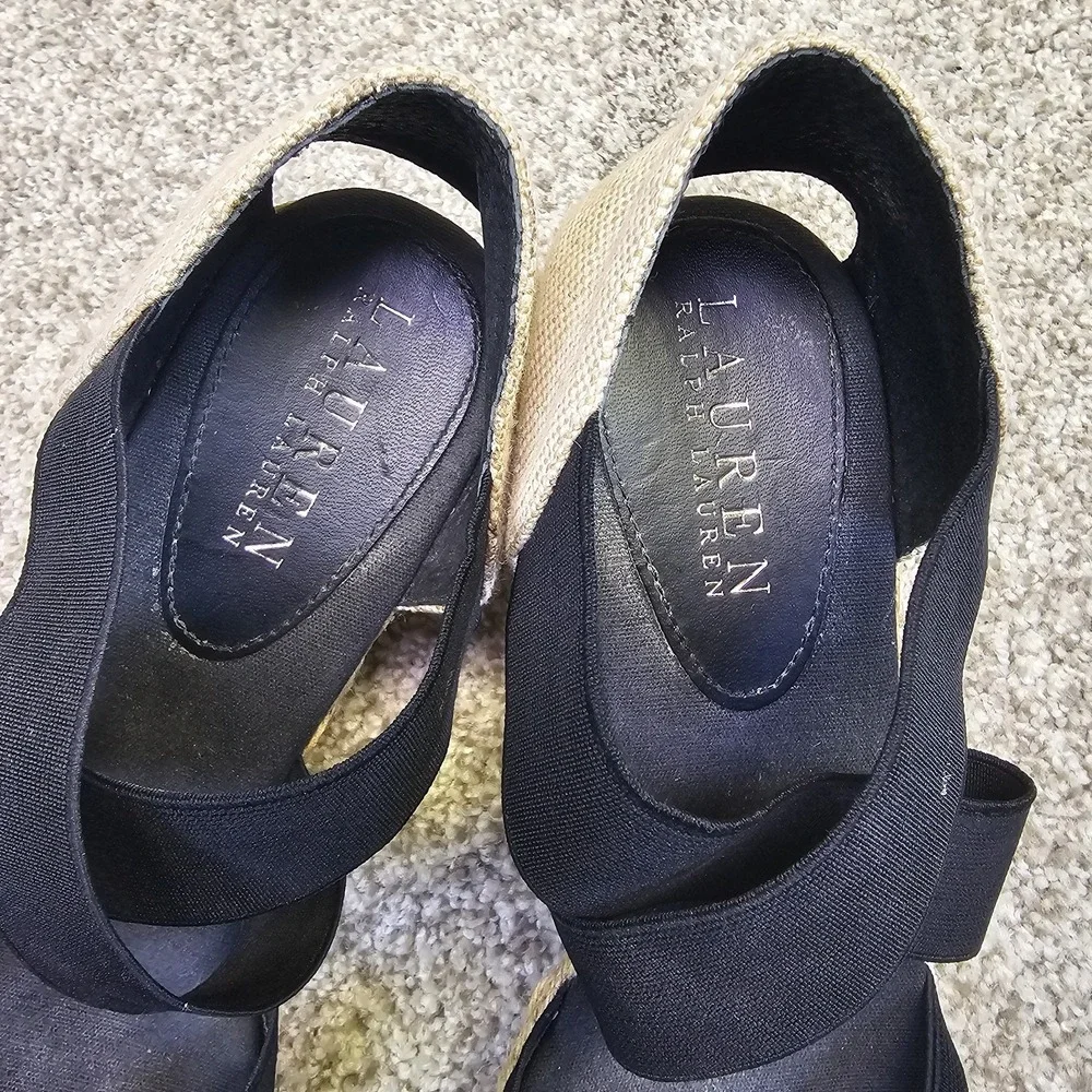 Lauren Ralph Lauren Charla‎ Espadrille Elastic Closed Toe Navy Wedge Sz 10B